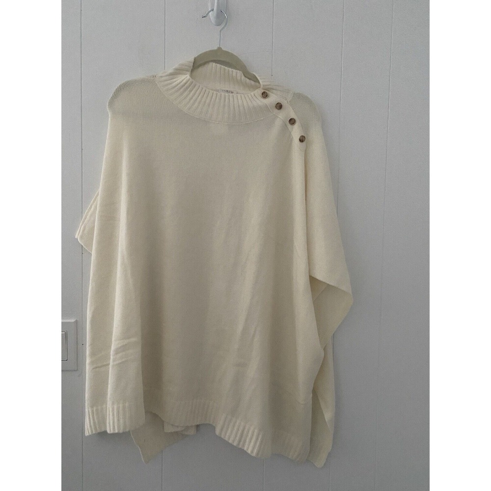 NWT J.Crew Factory One Size Ivory Button-neck Poncho Pullover Knit Sweater